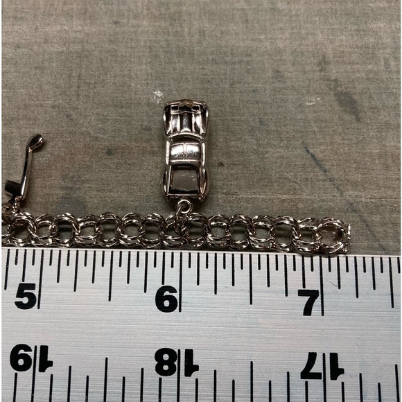 Vintage Sterling Double Link Charm Bracelet Corvette Corn Note Drama Charms 7\
